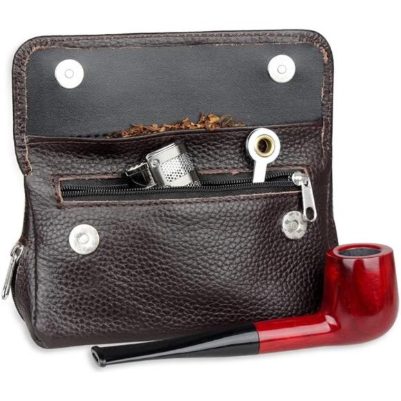 Genuine Leather Smoking Tobacco PipePouch Case Bag for 2Pipes Tamper Filter Tool - Picture 1 of 6